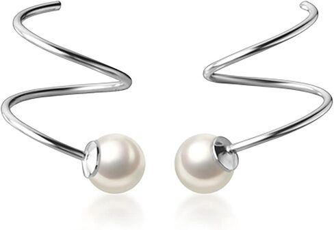 Reffeer Solid 925 Sterling Silver Fashion Pearl Earrings Cuff for Women Teen Girls Pearl Wrap Earrings Spiral Earrings in Saudi Arabia