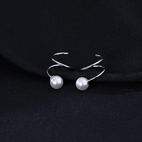Reffeer Solid 925 Sterling Silver Fashion Pearl Earrings Cuff for Women Teen Girls Pearl Wrap Earrings Spiral Earrings in Saudi Arabia