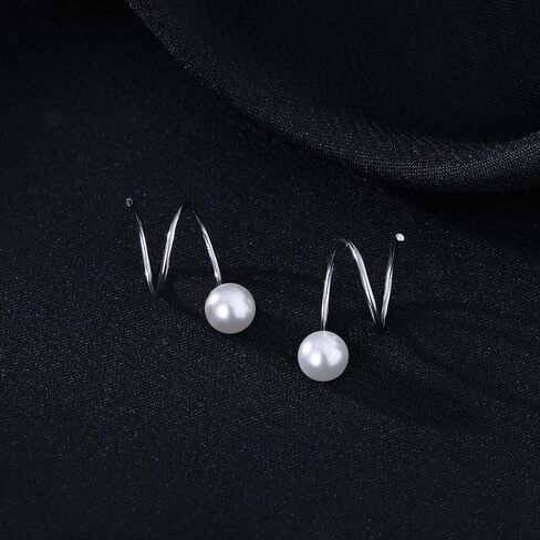 Reffeer Solid 925 Sterling Silver Fashion Pearl Earrings Cuff for Women Teen Girls Pearl Wrap Earrings Spiral Earrings in Saudi Arabia