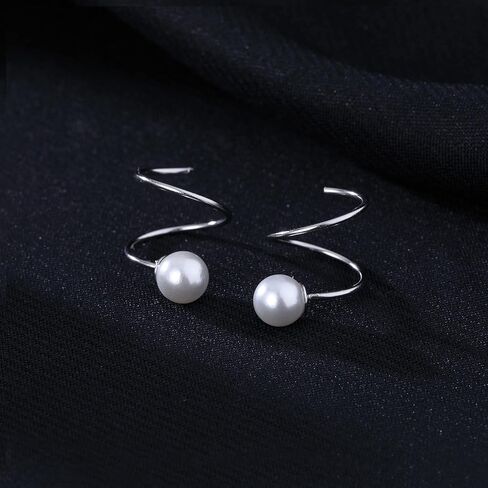 Reffeer Solid 925 Sterling Silver Fashion Pearl Earrings Cuff for Women Teen Girls Pearl Wrap Earrings Spiral Earrings in Saudi Arabia