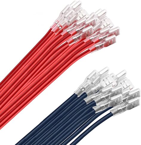 30 قطعة طرف تجعيد بأسمائها الحقيقية 4.8 مم، أطراف كهربائية معزولة أنثى مع كابل 16AWG مقاس 20 سم، موصلات سريعة بأسمائها الحقيقية مع كم عازل، 30 عبوة in Kuwait