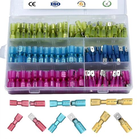 موصلات سلكية قابلة للانكماش بالحرارة من MuHize - مجموعة أطراف أسلاك كهربائية مطورة مقاومة للماء 220 قطعة (جديد 2024)، مجموعة وصلات مؤخرة الشوكة الحلقية المعزولة للسيارات والقوارب والشاحنات والستيريو والمفاصل in Kuwait