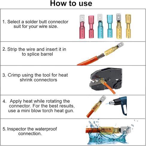 موصلات سلكية قابلة للانكماش بالحرارة من MuHize - مجموعة أطراف أسلاك كهربائية مطورة مقاومة للماء 220 قطعة (جديد 2024)، مجموعة وصلات مؤخرة الشوكة الحلقية المعزولة للسيارات والقوارب والشاحنات والستيريو والمفاصل in Kuwait