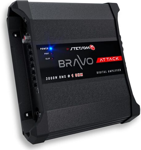 Stetsom Bravo Attack 3000 1 Ohm Mono Car Amplifier, 3000.1 3K Watts RMS, 1Ω Stable Car Audio, Full Range HD Sound Quality, Crossover & Bass Boost, Car Stereo Speaker MD, Smart Coolers in Saudi Arabia