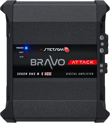 Stetsom Bravo Attack 3000 1 Ohm Mono Car Amplifier, 3000.1 3K Watts RMS, 1Ω Stable Car Audio, Full Range HD Sound Quality, Crossover & Bass Boost, Car Stereo Speaker MD, Smart Coolers in Saudi Arabia