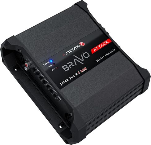 Stetsom Bravo Attack 3000 1 Ohm Mono Car Amplifier, 3000.1 3K Watts RMS, 1Ω Stable Car Audio, Full Range HD Sound Quality, Crossover & Bass Boost, Car Stereo Speaker MD, Smart Coolers in Saudi Arabia