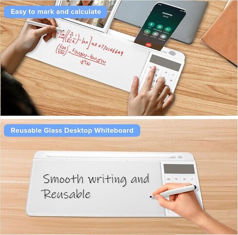 Desk Whiteboard Dry Erase Glass Desktop Whiteboard with Calculator, Desk Board with Storage Organized Notepad Desktop Keyboard Stand for Office School Accessories (White) in Saudi Arabia