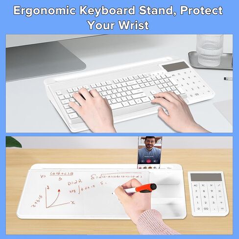 Desk Whiteboard Dry Erase Glass Desktop Whiteboard with Calculator, Desk Board with Storage Organized Notepad Desktop Keyboard Stand for Office School Accessories (White) in Saudi Arabia