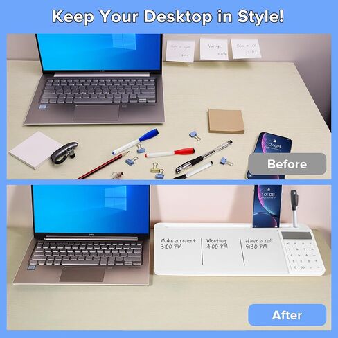 Desk Whiteboard Dry Erase Glass Desktop Whiteboard with Calculator, Desk Board with Storage Organized Notepad Desktop Keyboard Stand for Office School Accessories (White) in Saudi Arabia
