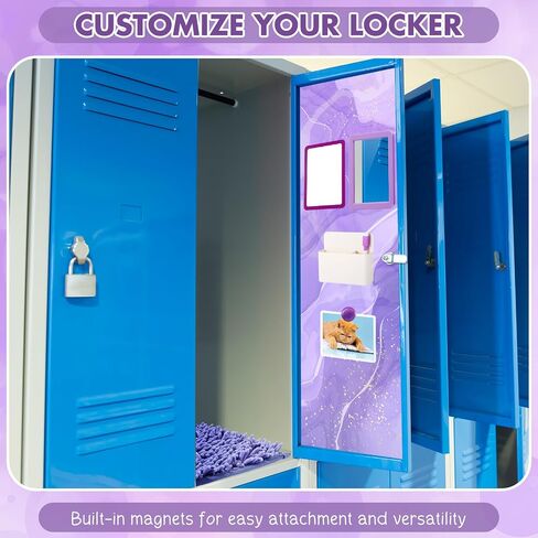 Timgle 8 Pcs Magnetic Locker Set Including Magnetic Wallpaper Locker Mirror Locker Organizer Carpet Whiteboard Dry Erase Marker Locker Accessories for Office School Supplies (Green,Wavy Style) in Saudi Arabia