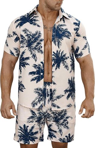 GORGLITTER Men's 2 Piece Outfits Tropical Print Short Sleeve Shirt and Shorts Set Tracksuit in Saudi Arabia