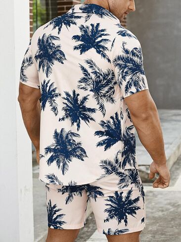GORGLITTER Men's 2 Piece Outfits Tropical Print Short Sleeve Shirt and Shorts Set Tracksuit in Saudi Arabia