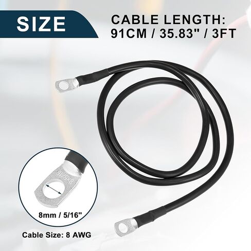 Car Marine Battery Inverter Cable 8AWG 5/16inch 1ft Robust | Battery Copper Wire Black 1 Pcs in Kuwait