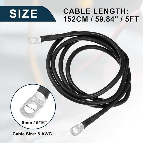Car Marine Battery Inverter Cable 8AWG 5/16inch 1ft Robust | Battery Copper Wire Black 1 Pcs in Kuwait