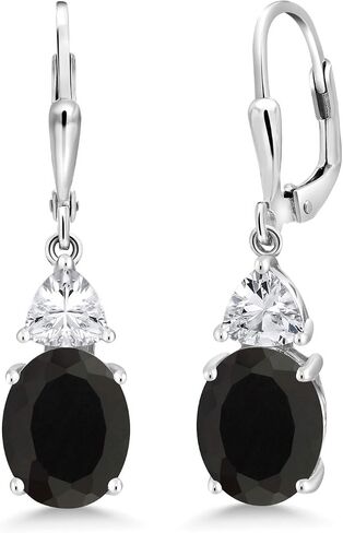 Gem Stone King 925 Sterling Silver Black Onyx and White Zirconia Dangle Earrings For Women (5.00 Cttw, Gemstone December Birthstone, Oval 10X8MM, Trillion 5MM) in Saudi Arabia