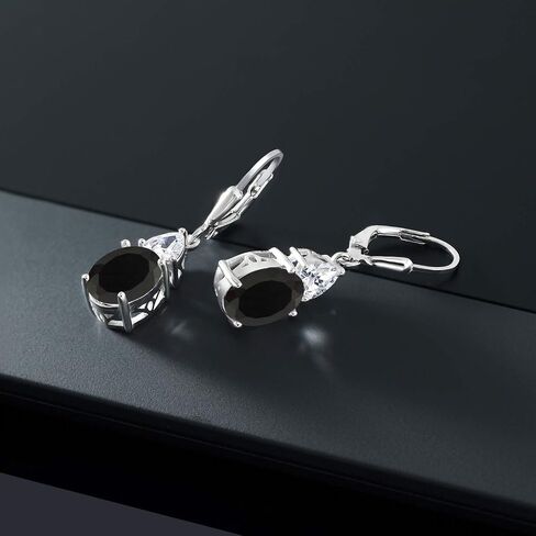 Gem Stone King 925 Sterling Silver Black Onyx and White Zirconia Dangle Earrings For Women (5.00 Cttw, Gemstone December Birthstone, Oval 10X8MM, Trillion 5MM) in Saudi Arabia
