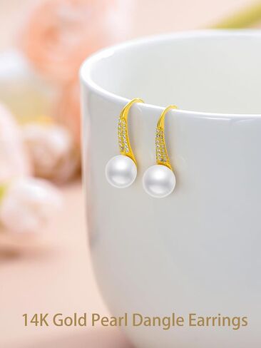 أقراط لؤلؤ المياه العذبة المستزرعة 14k أقراط متدلية من الذهب الصلب مع مجوهرات مويسانيتي هدايا عيد الميلاد in Kuwait