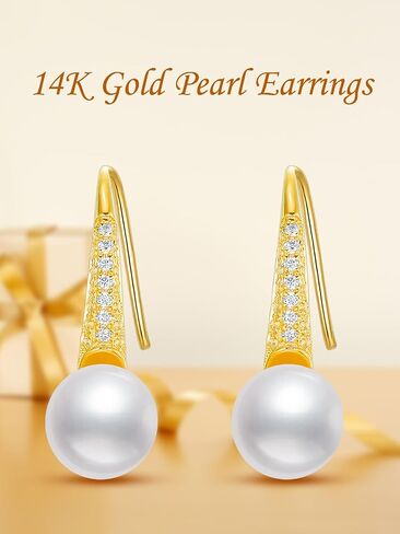 أقراط لؤلؤ المياه العذبة المستزرعة 14k أقراط متدلية من الذهب الصلب مع مجوهرات مويسانيتي هدايا عيد الميلاد in Kuwait