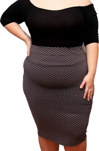 Women's Plus Size Textured Midi Fitted Bodycon Skirt in Saudi Arabia