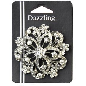 Belagio Enterprises 2-1/2-inch Floral Rhinestone Brooch 1 Piece, Silver/Crystal