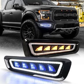 Ford Raptor Fog Lights, Amber Sequential Turn Signal White DR LED Bumper Fog Lights Compatible Smoke Housing with Gen 2 Ford Raptor 2017 2018 2019 2020