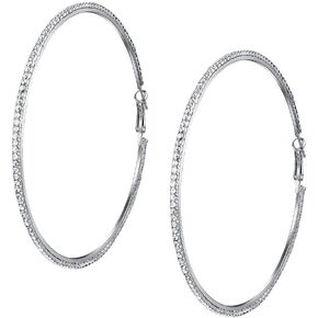 Rhinestones CZ Extra Large Hoop Earrings for Women Girls Fashion Crystal Silver Plated Cubic Zirconia Dainty Basketball Big Circle Round Huggie Hoops Bridal Wedding Sparkly Hypoallergenic Jewelry Gifts for Birthday Best Friend