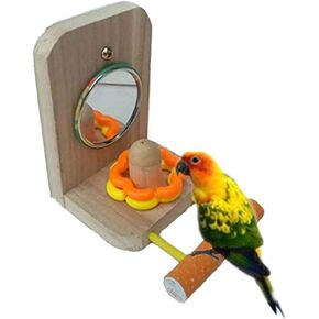 Bird Perch Mirror Toy Stand Parrot Chew Toy Intelligence Training Grinding Claw Trim Beak for Small Parakeet Cockatiel Conure Lovebird Canary Lovebird Budgie, Cage Accessories (Color Random)