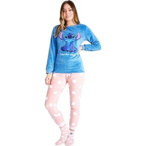 Disney Womens Pyjamas, Fleece Loungewear and Fluffy Socks Stitch Gift Set