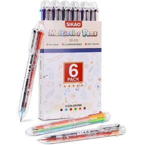 6-in-1 Multicolor Pens, Multi Color Pens all in One, Fun Rainbow Pens, 6 Colors Ballpoint Pens, Prizes for Kids Classroom, Goodie Bag Stuffers, Christmas Birthday Party Favors (6 Pack)