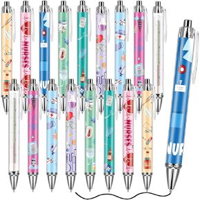 18 Pieces Nurse Pens Funny Retractable Nurse Pens Nurse Ballpoint Pens Cartoon Nursing Pens Black Ink Ballpoint Cute Nurse Pens for Nurse Medical Assistants Students Appreciation Gifts (18 PCS)