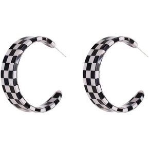 Dainty Chunky Checker Acrylic Hoop Earrings for Women Girls Fashion Sterling Silver Post Colorful Huggie Hoops Trendy Y2K Jewelry Hypoallergenic Party Birthday Gift