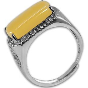 Honey Amber Ring for Women Handmade 925 Sterling Silver Cubic Zirconia Stackable Band Size Adjustable Saddle Statement Jewelry for Gift