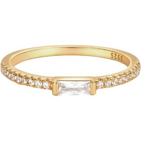 VOLUKA Sterling Silver Stacking Eternity Rings Cubic Zirconia Band for Women Men 18K Gold Plated