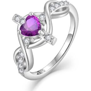 Cross Infinity Ring for Women Sterling Silver Heart Shape Birthstone Christain Good Luck Jewelry(size6~10)