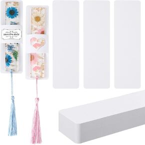 Fumete 50 Pieces Resin Bookmark Holder 5.9 x 1.8 Inches Kraft Bookmark Sleeves DIY Bookmarks Display Cards for Bookmark Wrapping Small Business Packaging Supplies Party Favor Gift (White, Cute)