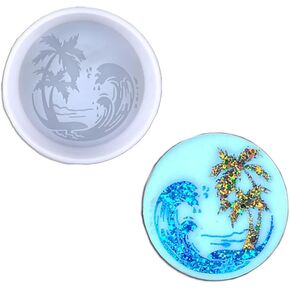 Coconut sea wave badge shape Car Freshie Silicone Mold for Making Soap Aroma Beads Car Freshie, Pendant, Candle, Resin