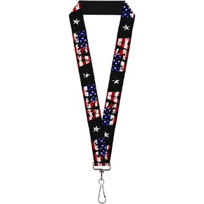 Buckle-Down Lanyard-1.0"-USA W/Star Black/us Flags