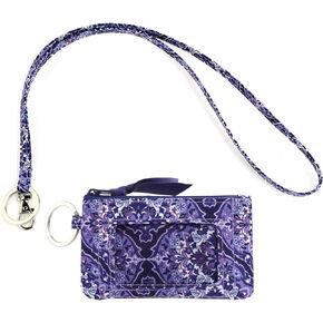 Women's Lanyard with Wallet Zipper ID Case with Lanyards (Black)