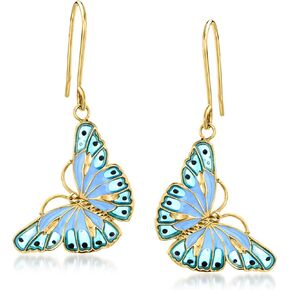 Ross-Simons Italian Tonal Blue Enamel Butterfly Drop Earrings in 14kt Yellow Gold