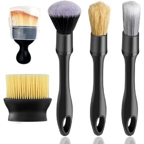 Car Detailing Brush Set - 5Pcs Soft Boars Bristle Auto Cleaning Brushes, Vehicle Interior Dusting Brush Kit for Air Vent, Leather Seat, Dashboard