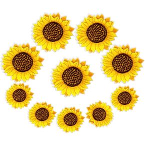 JKJF Sunflower Embroidery Patches Iron On Patch Sew On Applique Badge for Clothes Backpack Shoes Jacket Jeans Hat Dress DIY Crafts - 10 Pcs