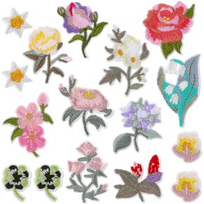 Flowers Iron on Patches, 16 Pieces Embroidered Decorative Patch Sew Applique Repair Patch Sew on DIY Patch for Clothing Jeans Bags Jackets Hat Arts Crafts