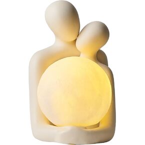 AWNR Ceramic Couple Statue Hold The Lamp Figurines Abstract Art Sculpture for Modern Home Decor Living Room Shelf Office Bedroom Nightstand Decorations Gift for Anniversary