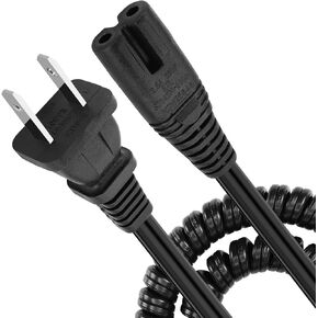 PNGKNYOCN AC 2 Prong C8 Coiled Power Cable 6.5FT Standard 2.5A 250V 18 AWG for TV Power Replacement Cable (Black)
