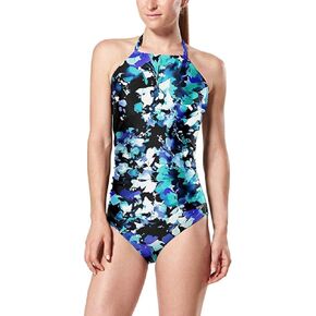Speedo Women's Floral Print One-Piece Swimsuit (Blue, XXL)