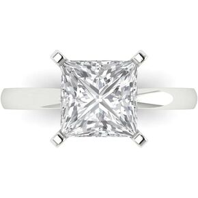 3 Carat Princess Cut Custom Engraving Solitaire Lab Created White Sapphire Engagement Everlasting Ring 14k White Gold 10 US