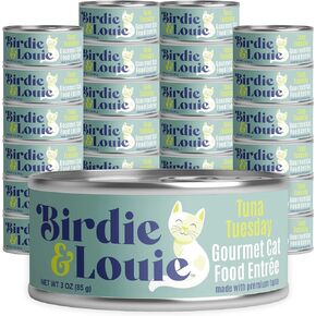 Birdie & Louie Tuna Tuesday Wet Cat Food Gourmet Entrees, Flakes in Broth, 3 Oz (24 Cans)