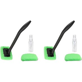 Windshield Cleaner (2 Pack) with 4 Micro Fiber Bonnets, 2 Spray Bottles 8 Piece Set Pivoting Head, Glass Window Cleaner Auto-Home
