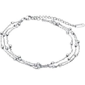 generic Foot Chain Bead Multilayers Titanium Steel Ankle Bracelet for Women Cute Summer Adjustable Anklets Beach Jewelry Gifts