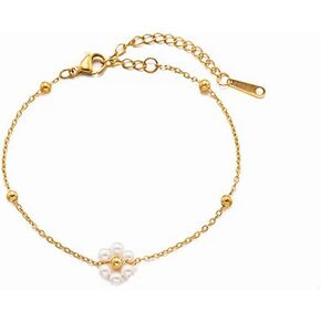 Stainless Steel Gold Plated Anklet for Women Dainty Gold Chain Anklet Beaded Pearl Flower Anklet Waterproof Beach Foot Jewelry Gift